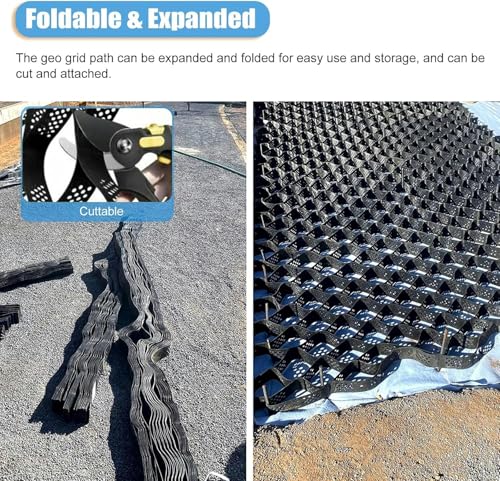 MSWEGKRE Geogrid Soil Reinforcement - Erosion Control Retaining Walls, DIY Cuttable Slope/Embankment Gravel Stabilizer 33 30 26 23 19 10 3 Ft, Arenas Horse Farm Foldable Permeable Grids~/