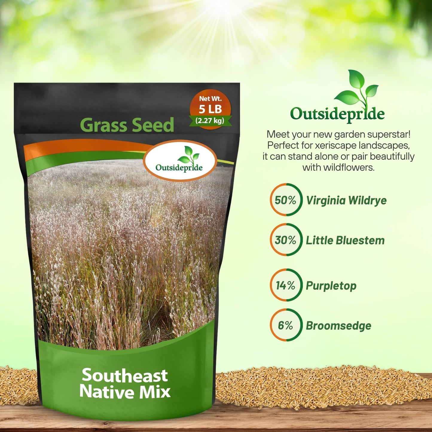 Outsidepride Southeast Native Grass Seed Mix - 5 lbs. Perennial Drought-Tolerant Blend of Warm & Cool Season Grass Seeds for Southern Lawns, Ideal for Wildlife, Erosion Control & Soil Improvement