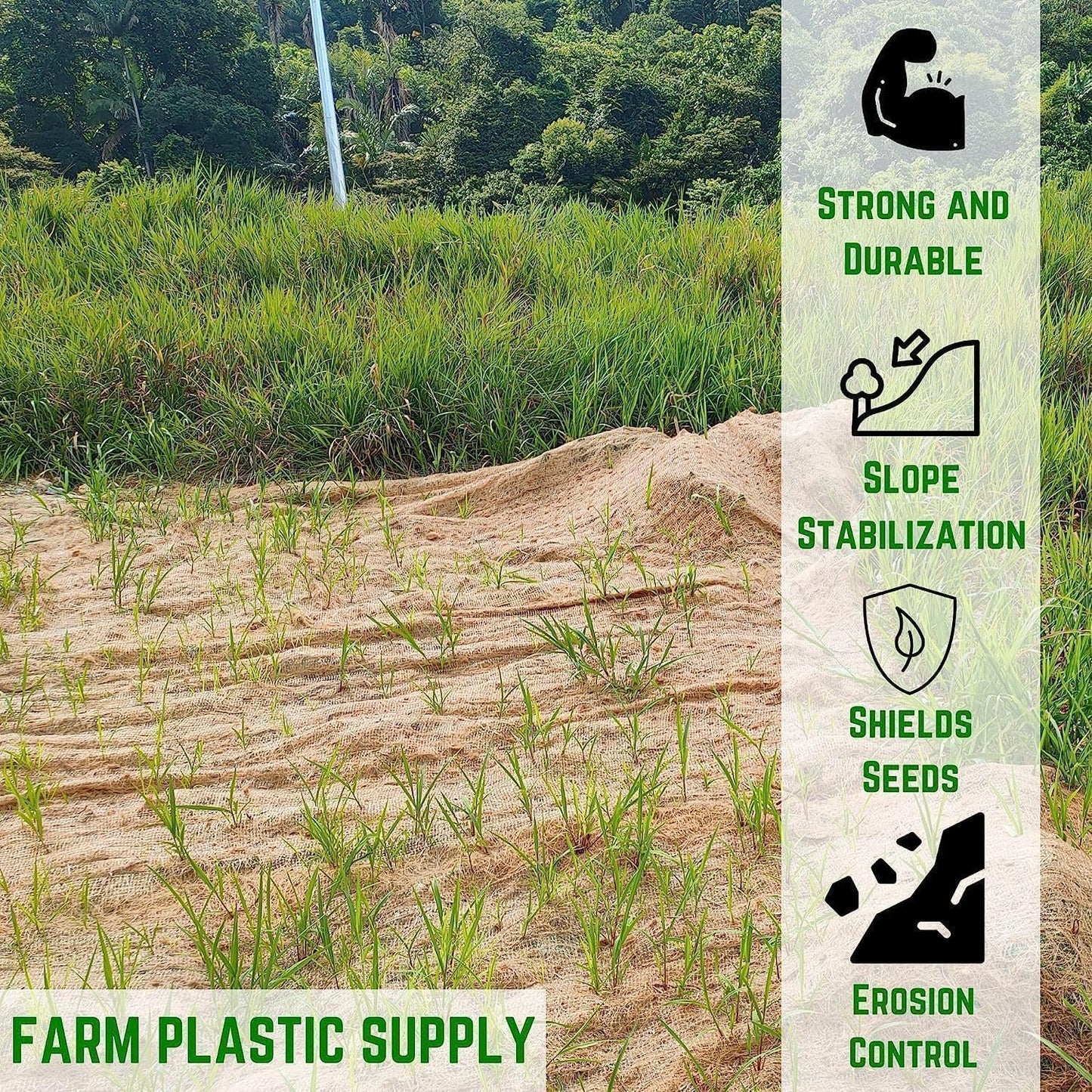 Farm Plastic Supply - Jute Erosion Control Cloth - 4' x 225' - Soil Saver Mesh Blanket, Erosion Control Jute Netting, Jute Netting, Erosion Control, Biodegradable, Erosion Control Blanket